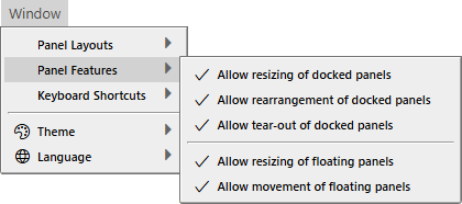Window Panel Features Menu